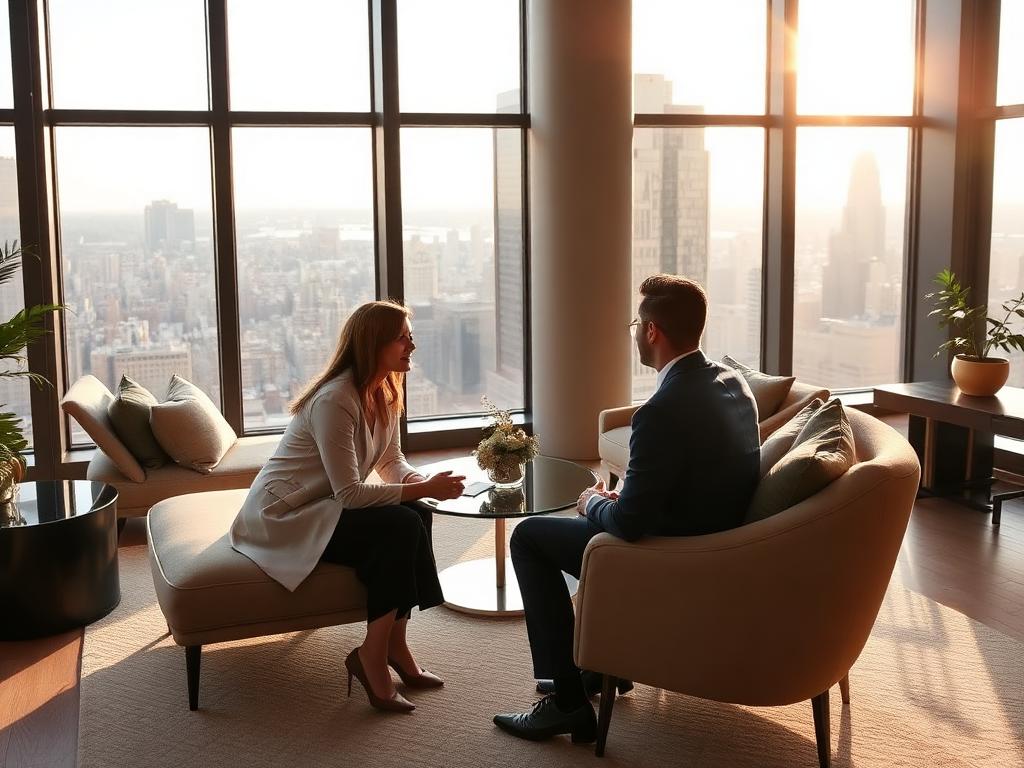 A client consultation in a luxury penthouse with Central Park views